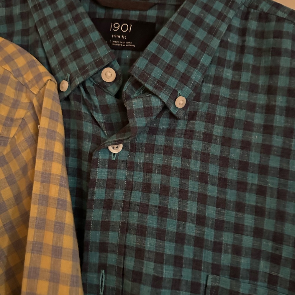 1901 Men's Teal and Black Plaid Shirt